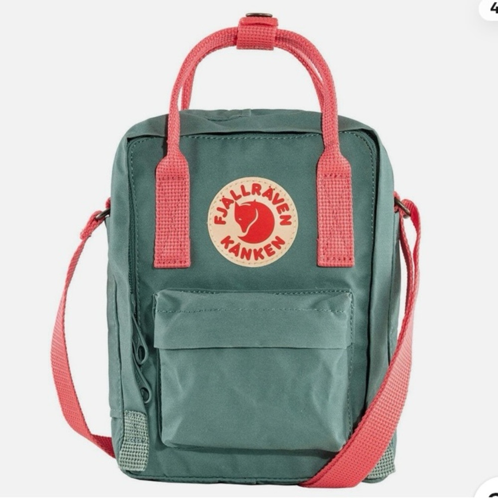 Fjallraven Kånken Mini Backpack/ Crossbody in Green and Coral